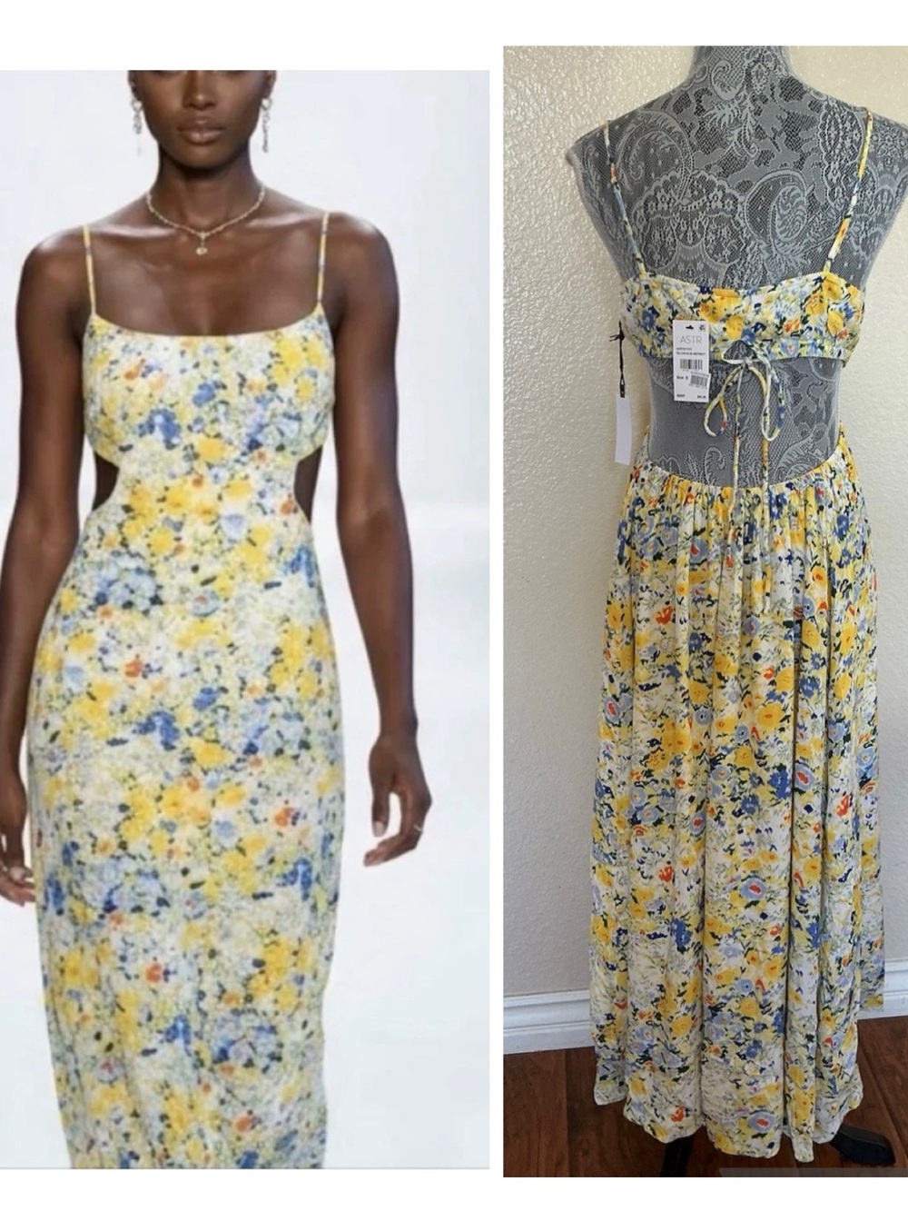 ASTR The Label Backless Spaghetti Strap Yellow Floral Dress